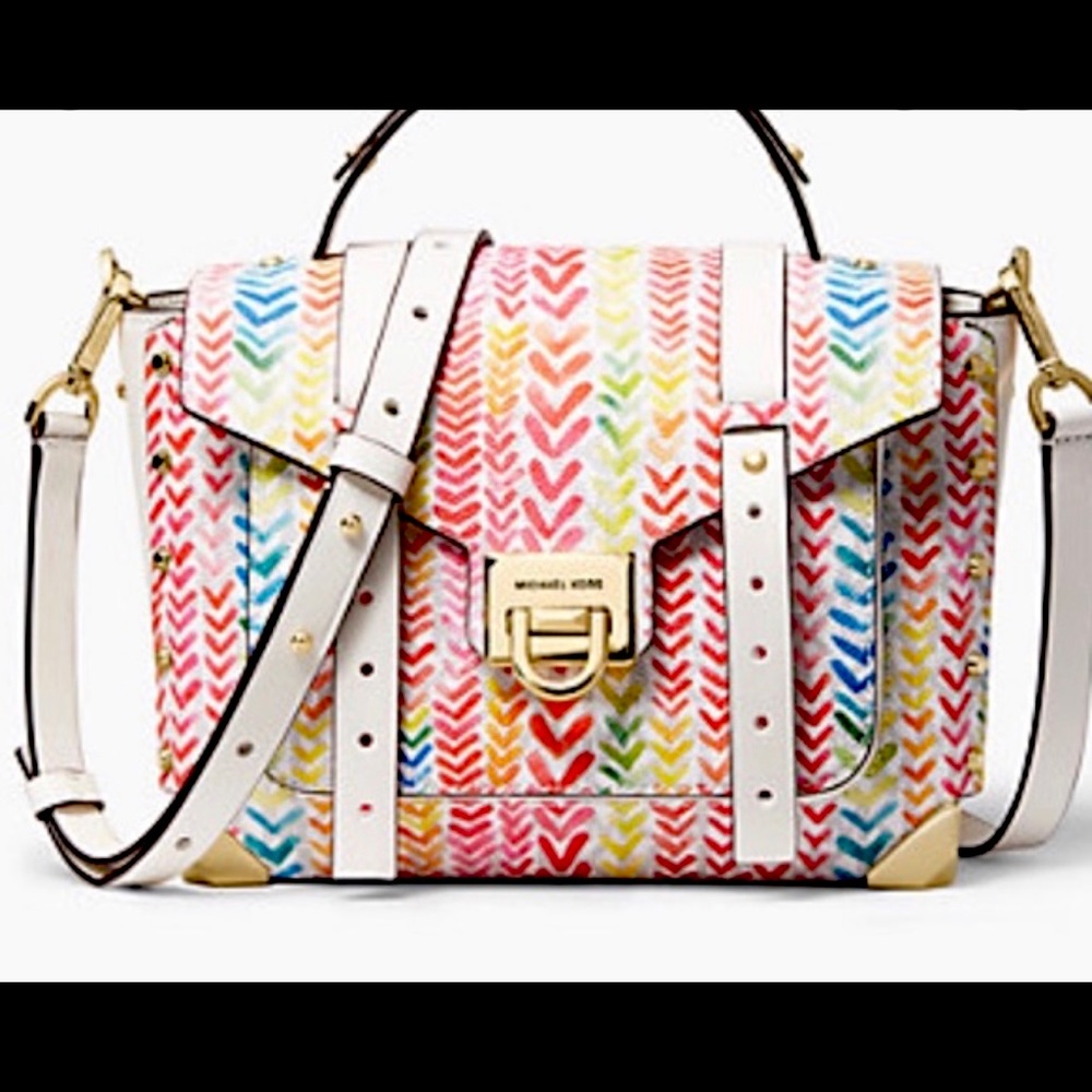 NEW Michael Kors MK Manhattan Satchel Colors Graffiti Heart Print Crossbody Bag